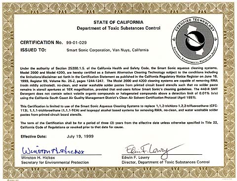 Cal EPA Certificate